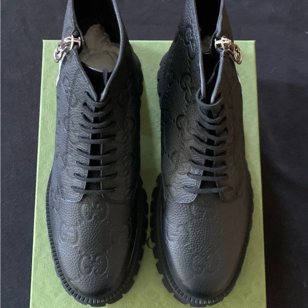 AUTHENTIC Gucci monogram Leather combat boots Size 11 UK